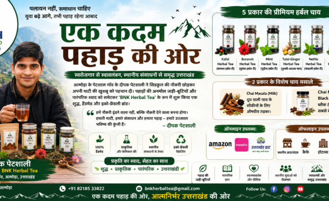 एक कदम पहाड़ की ओर: अल्मोड़ा के दीपक पेटशाली ने ‘BNK Herbal Tea’ से पेश की रिवर्स माइग्रेशन और पर्यावरण संरक्षण की अनूठी मिसाल